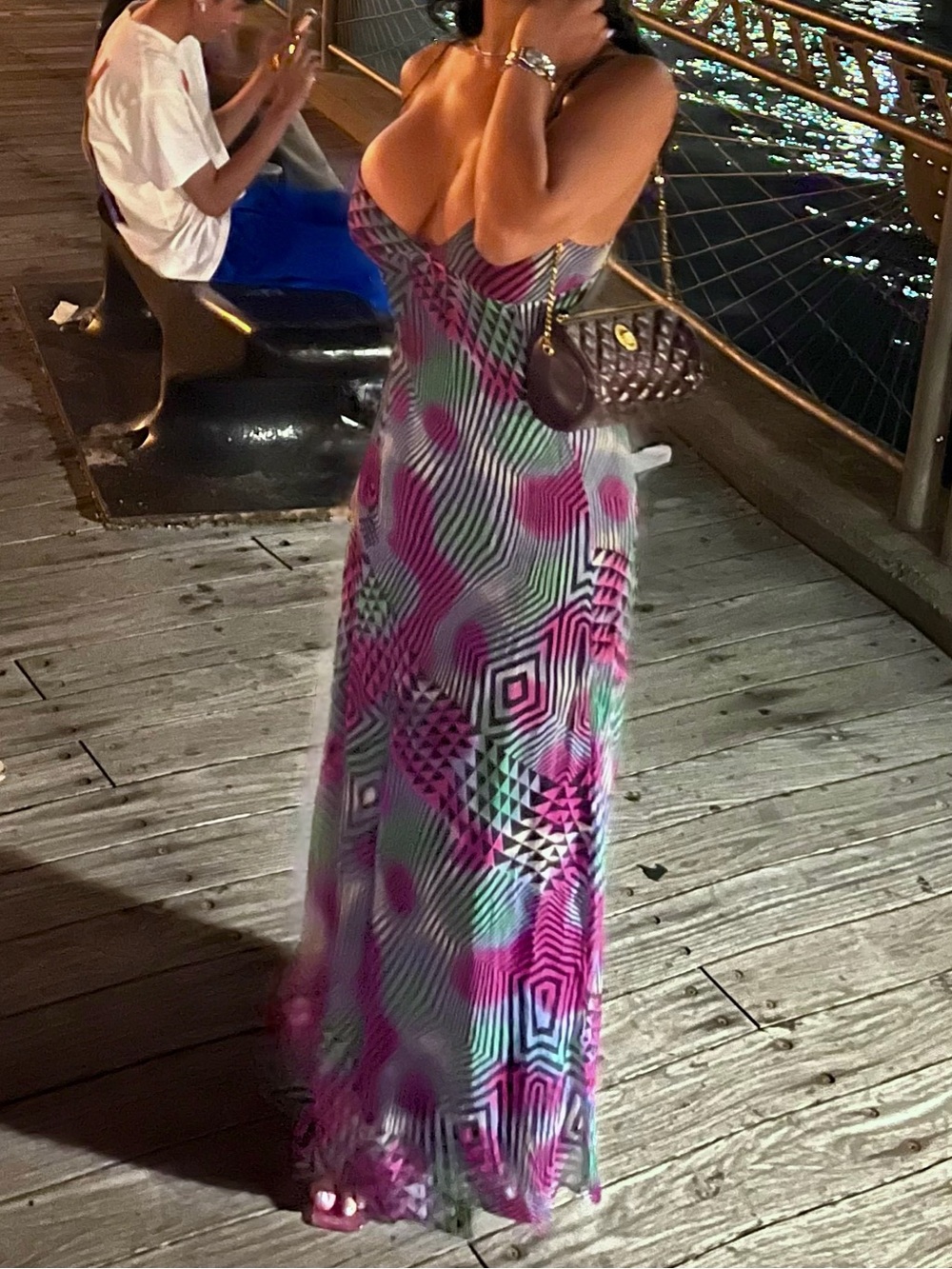 Maxi Slip Dress in Purple & Teal Geometric Print